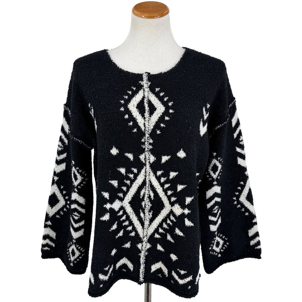 NWT Black White Slouchy Aztec Sweater | Boho Coastal Cowgirl Whimsigoth Tribal S - Picture 15 of 16